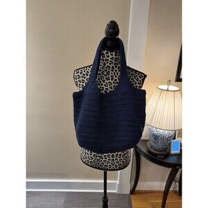 The Sak Navy Blue Crochet Hobo Shoulder Bag Handmade Indonesia Boho